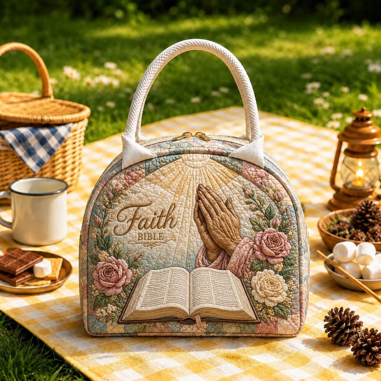 Praying Hands & Bible Quilted Lunch Bag