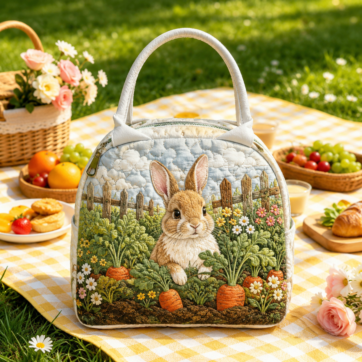 Bunny Carrot Garden Quilted Lunch Bag