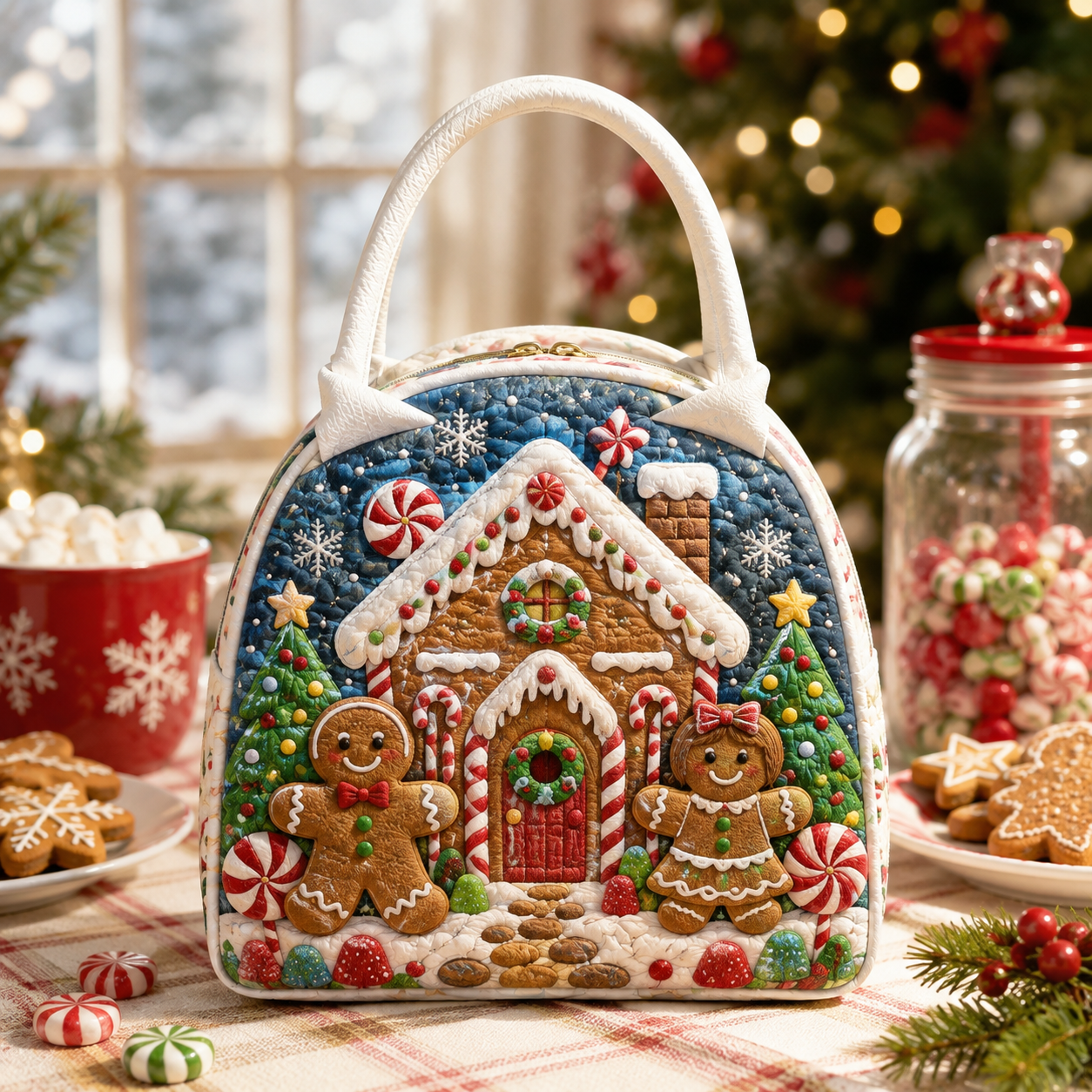 Gingerbread House Quilted Lunch Bag
