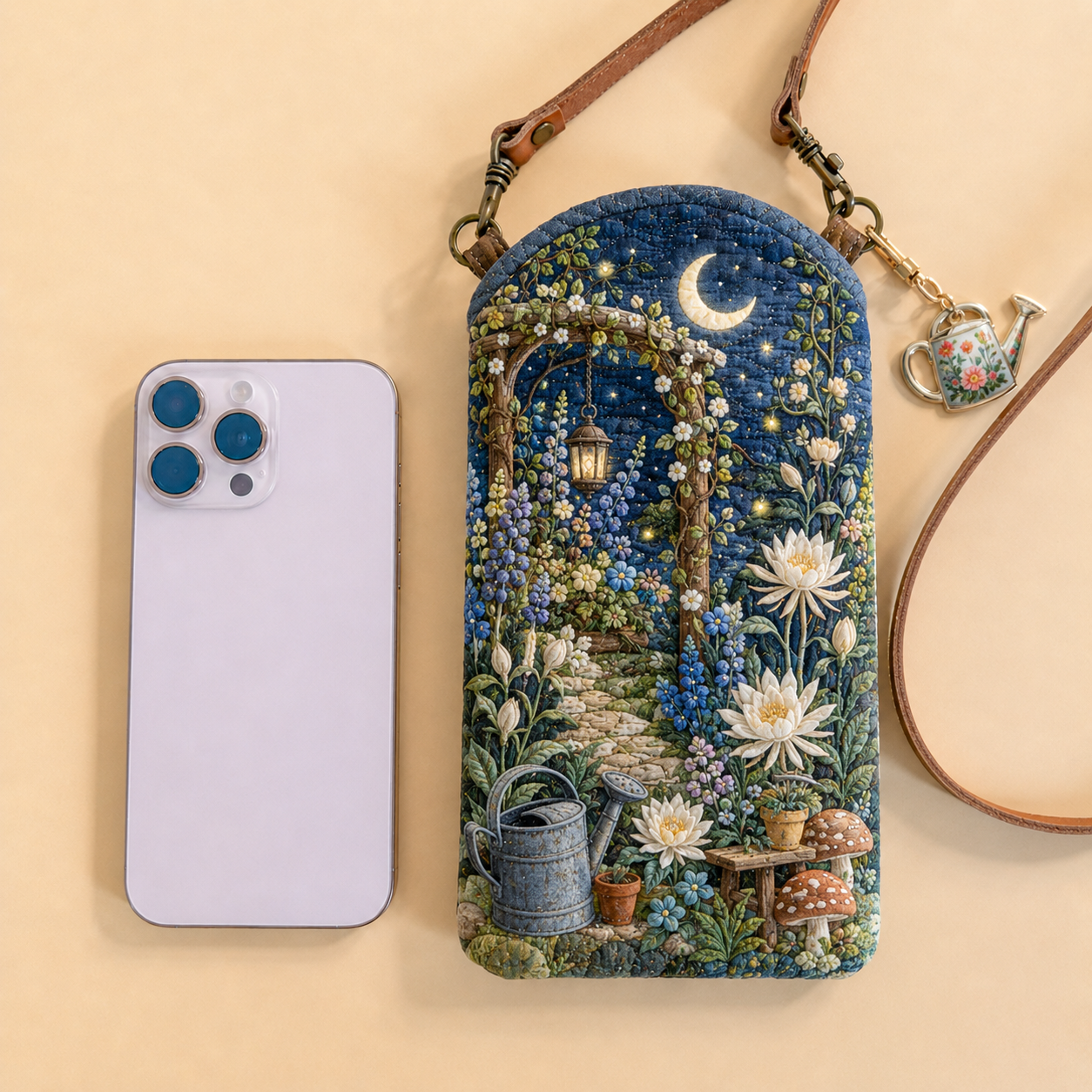 Moonlit Enchanted Garden Garden Quilted Slim Phone Crossbody Bag