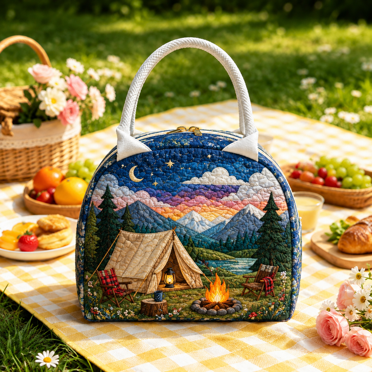 Starry Mountain Campsite Quilted Lunch Bag