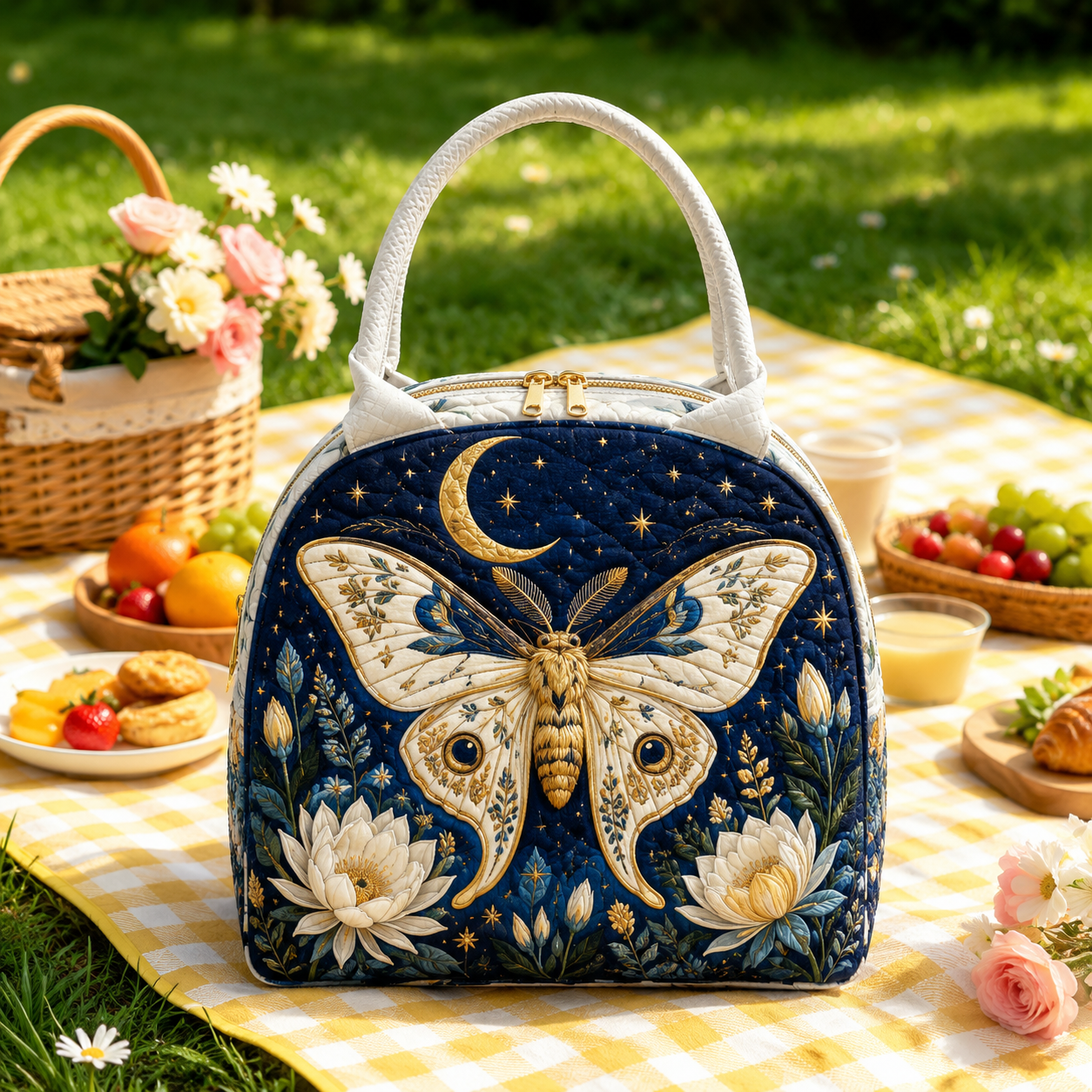 Moonlit Moth Garden Quilted Lunch Bag