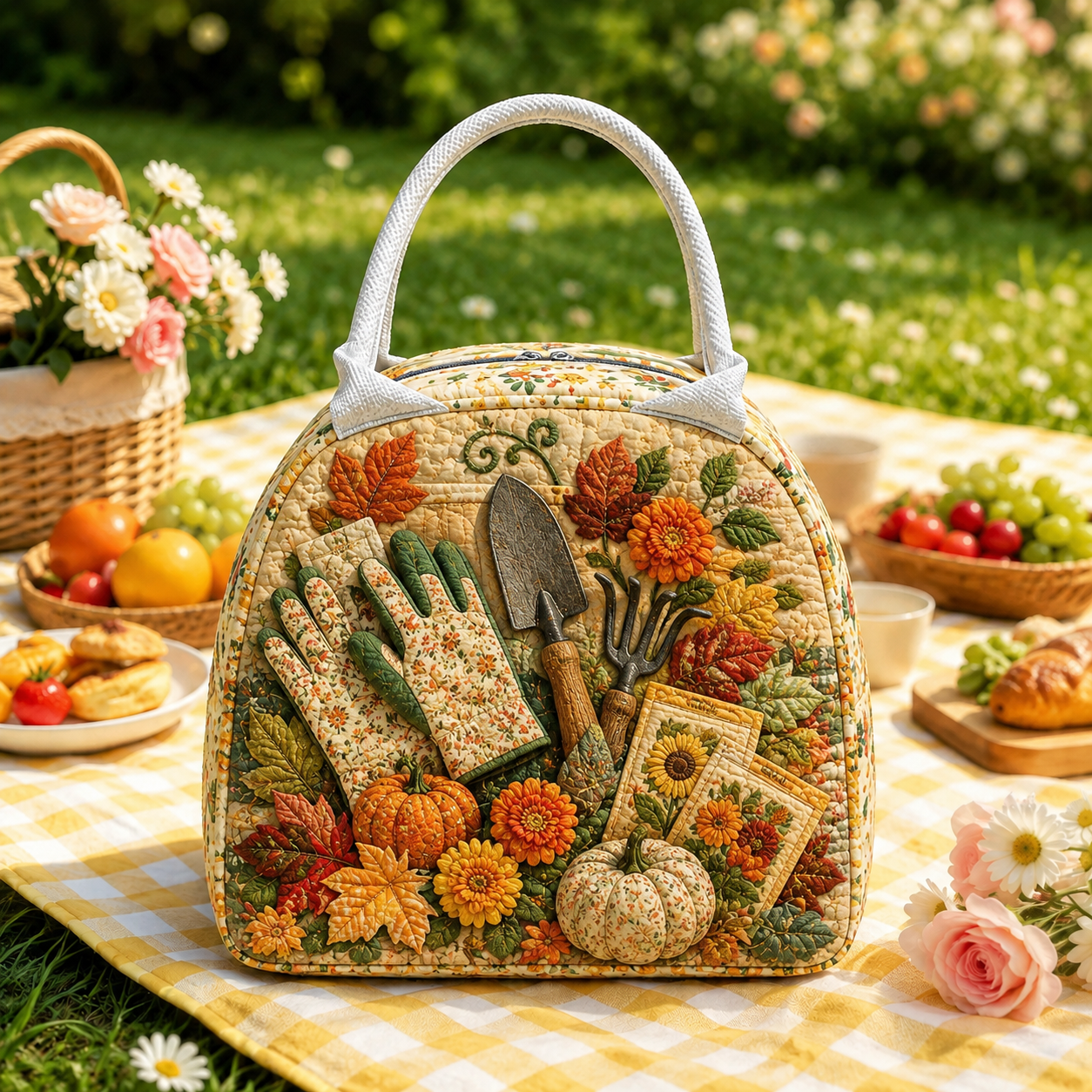 Gardening Tools & Seed Packets Quilted Lunch Bag