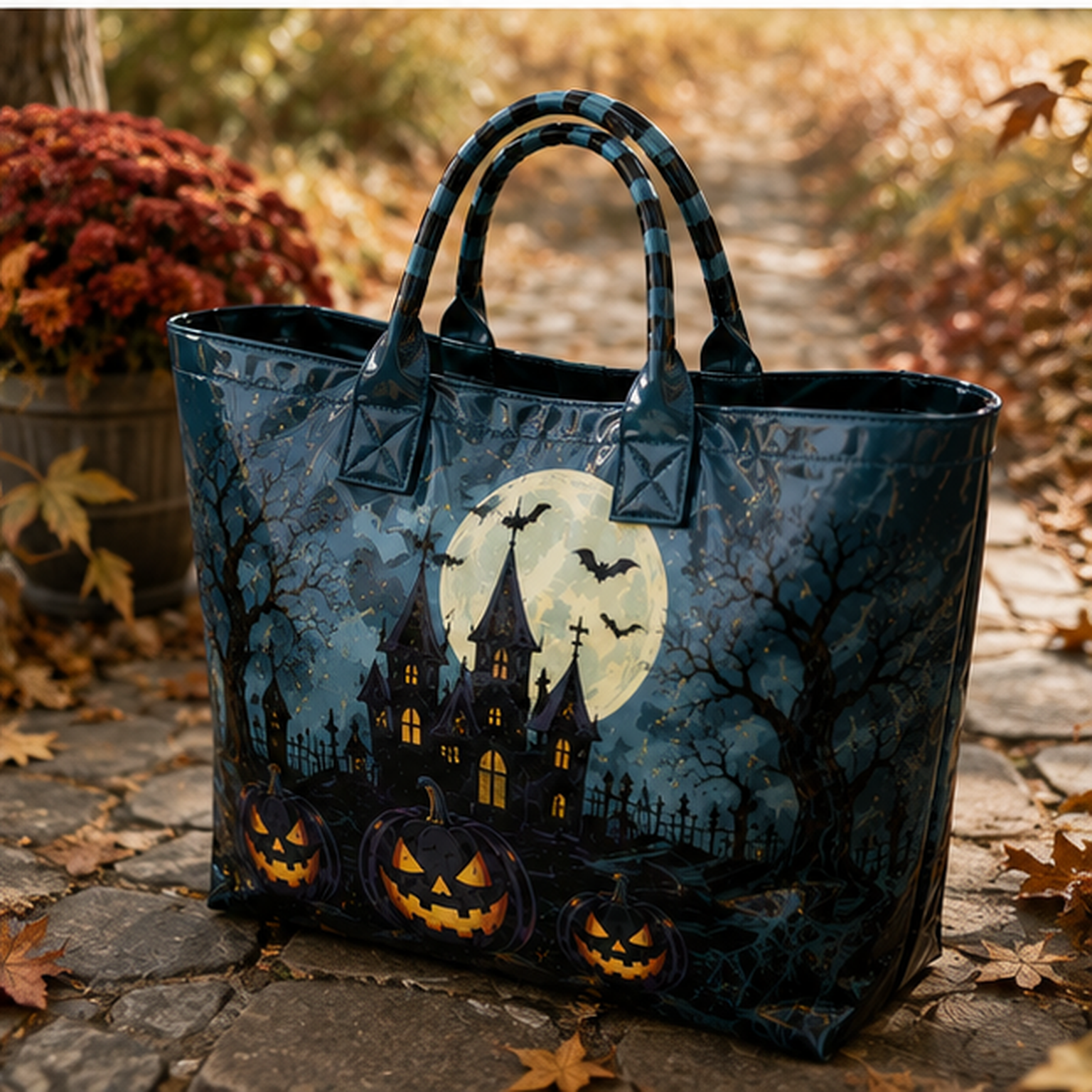 Midnight Blue Haunted Castle PVC Tote Bag