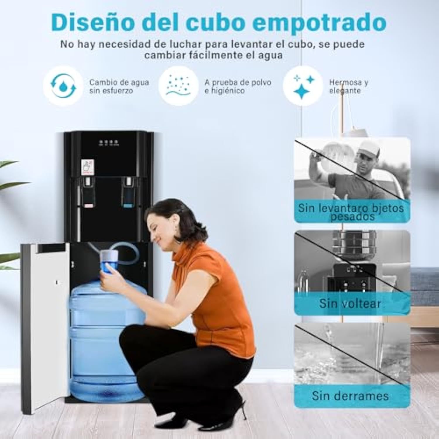 Ykioea Dispensador de Agua con Garrafón Oculto, Dispensador de Agua Fria y Caliente, Enfriador de Agua, Bloqueo de Seguridad, para Hogar Oficina, Dormitorios