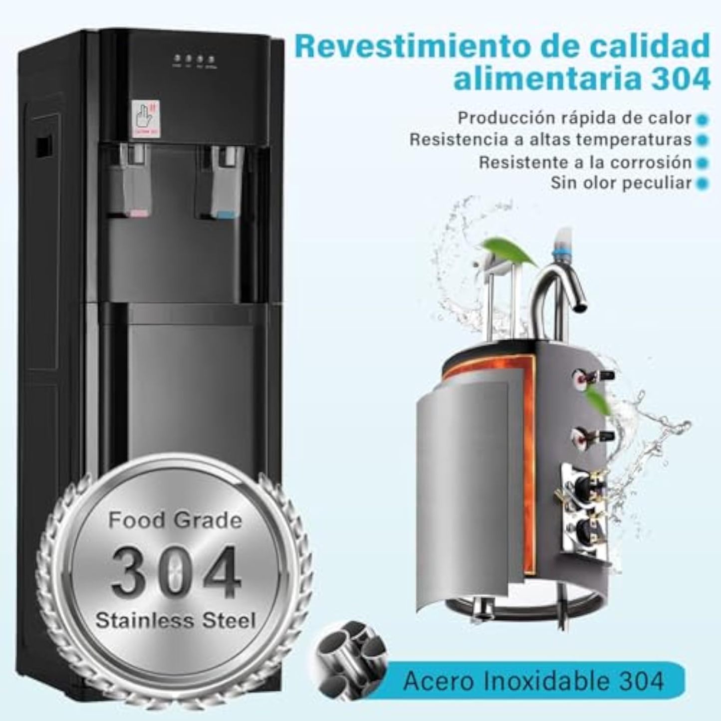 Ykioea Dispensador de Agua con Garrafón Oculto, Dispensador de Agua Fria y Caliente, Enfriador de Agua, Bloqueo de Seguridad, para Hogar Oficina, Dormitorios