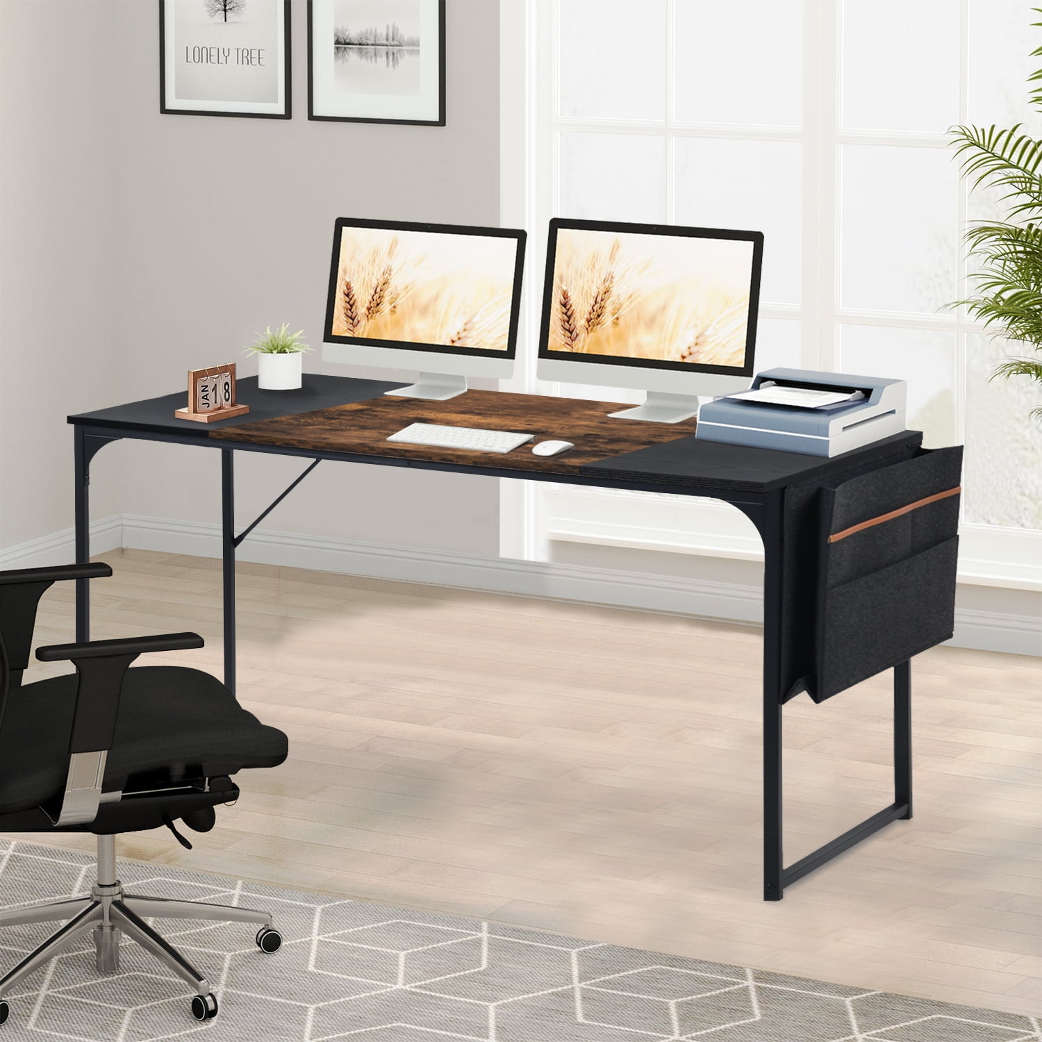 Escritorio Grande 140cm Color Madera con Negro,con Bolsa de Almacenamiento