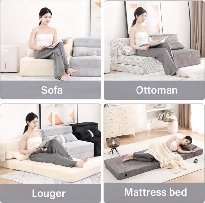 Tiita - Sillón de futón, tamaño individual, sofá cama plegable con almohada, colchón de piso y futón para sala de estar, recámara, uso de invitados, departamento