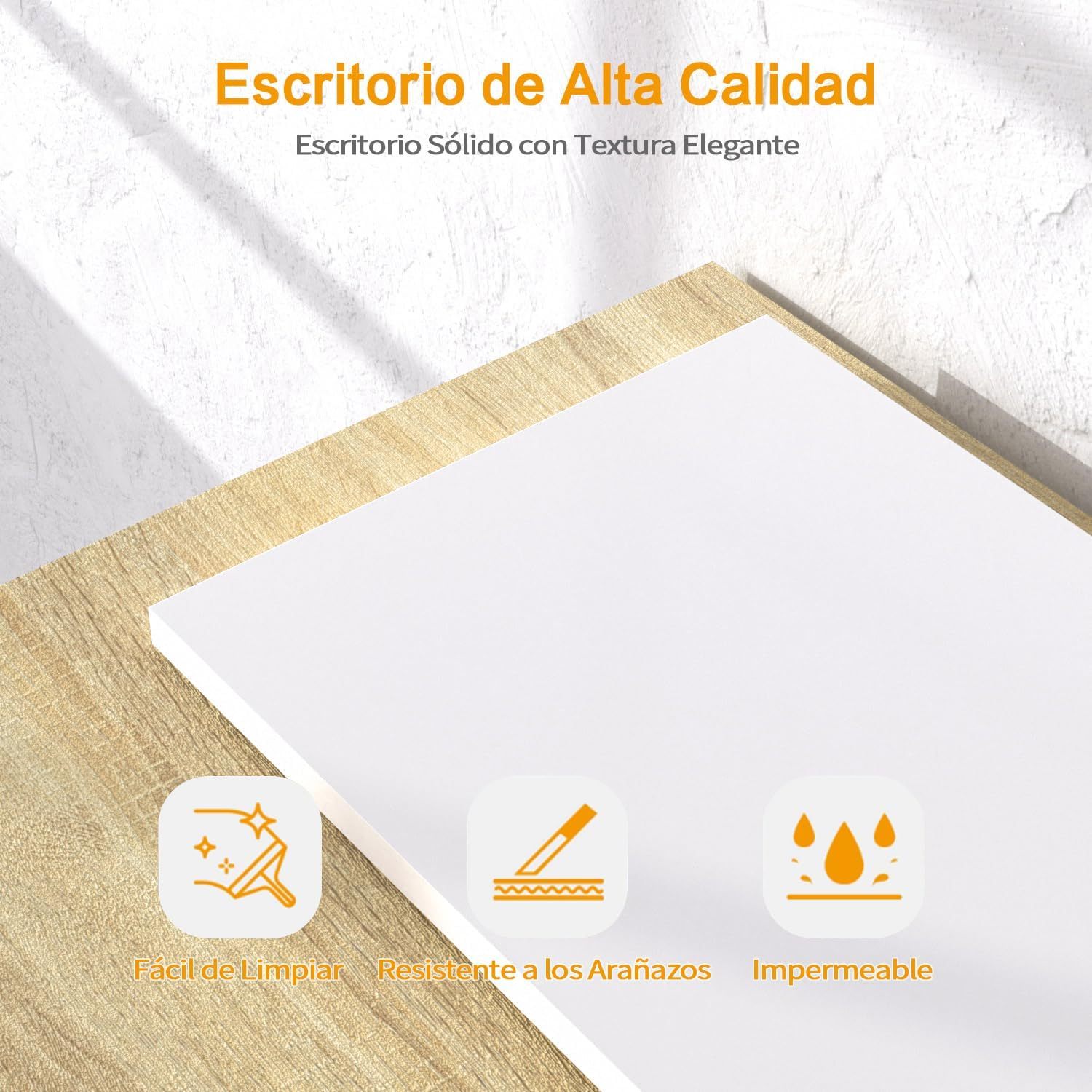 FurnitureR Escritorio para Computadora de Oficina con Almacenamiento Escritorio de Trabajo y Estudio con 5 Estantes Mesa Portátil para Estudiantes Escritorio de Escritura Moderno Haya y Blanco-Bolígrafo de carbono metálico, bolígrafo de firma negro.