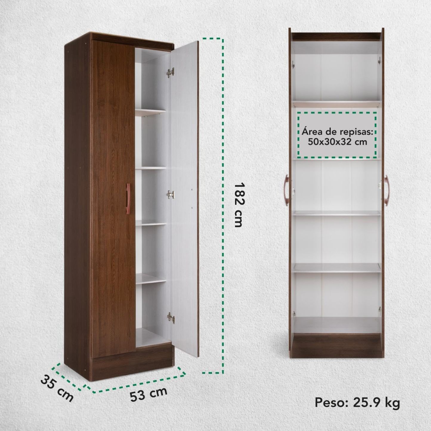 Kingshouse | Ropero De 6 Puertas con 2 Cajones – Color Café – Barra para Colgar – Estructura MDP – Mueble Organizador De Ropa – Armario para Casa, Recámara y Hogar