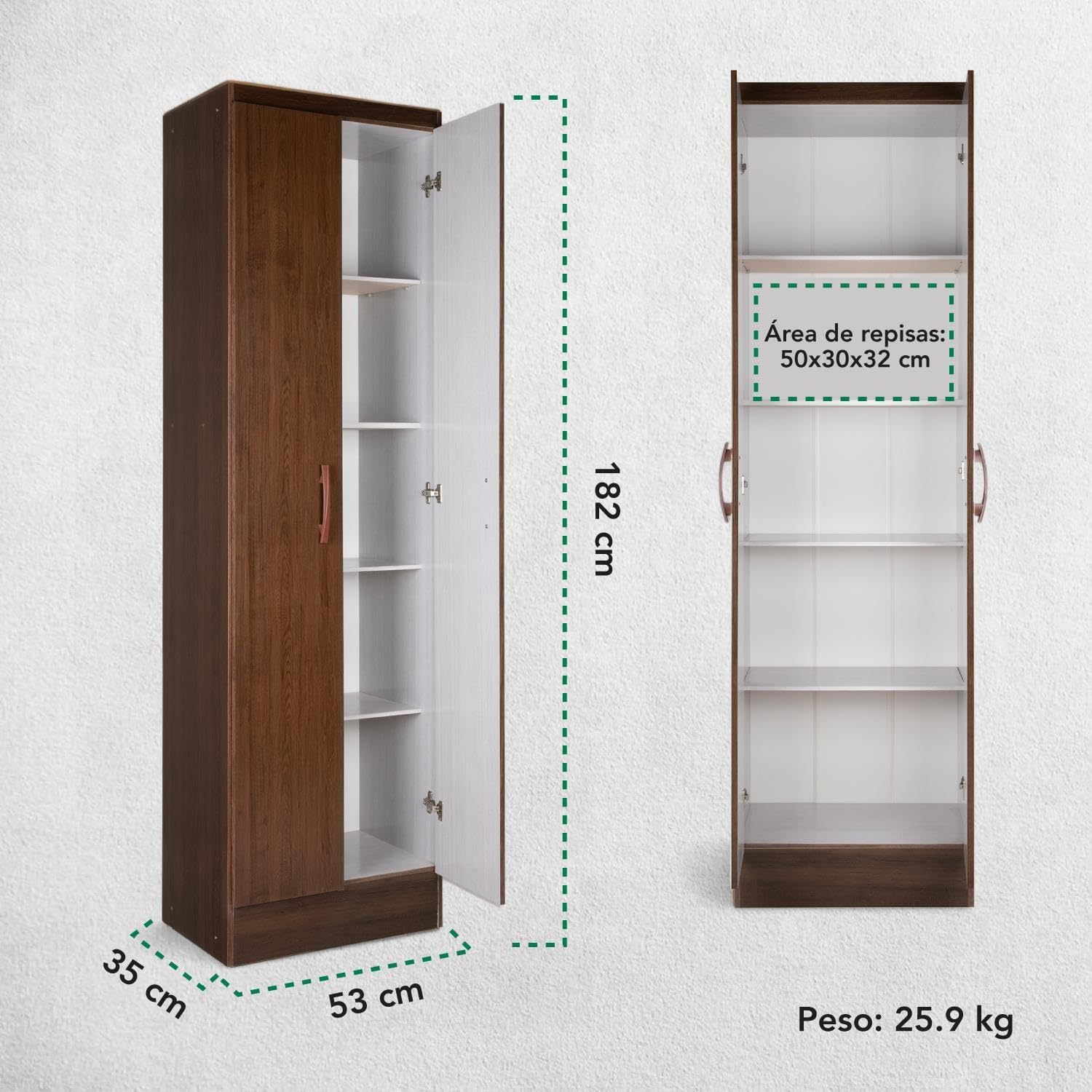 Kingshouse | Ropero De 6 Puertas con 2 Cajones – Color Café – Barra para Colgar – Estructura MDP – Mueble Organizador De Ropa – Armario para Casa, Recámara y Hogar