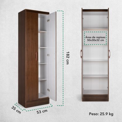 Kingshouse | Ropero De 6 Puertas con 2 Cajones – Color Café – Barra para Colgar – Estructura MDP – Mueble Organizador De Ropa – Armario para Casa, Recámara y Hogar