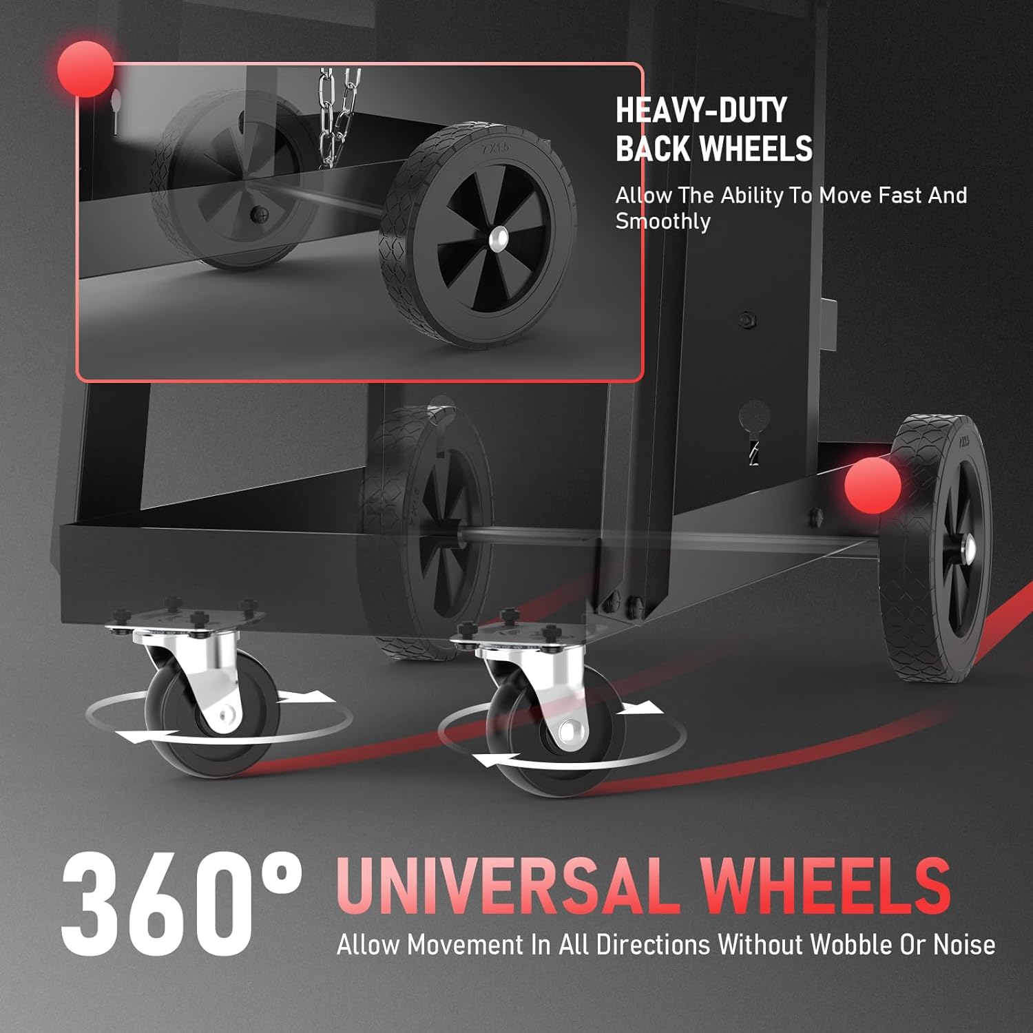 YESWELDER Carro de soldadura con 4 cajones para soldador MIG TIG y cortador de plasma, resistente y de gran capacidad de almacenamiento 360°