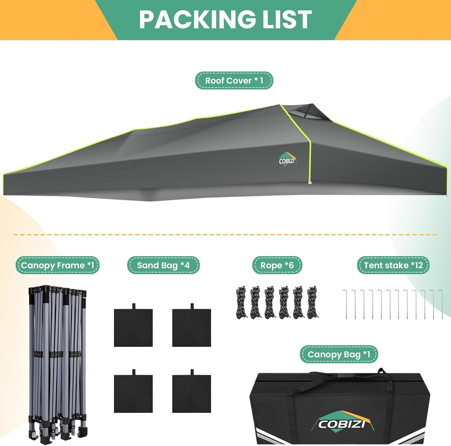 COBIZI - Tienda de campaña desplegable de 10 x 20 Pulgadas, Tienda de campaña instantánea Comercial para Bodas, Fiestas con 3 Altura Ajustable, toldo Ez Up para Exteriores, Impermeable, UPF50+ con