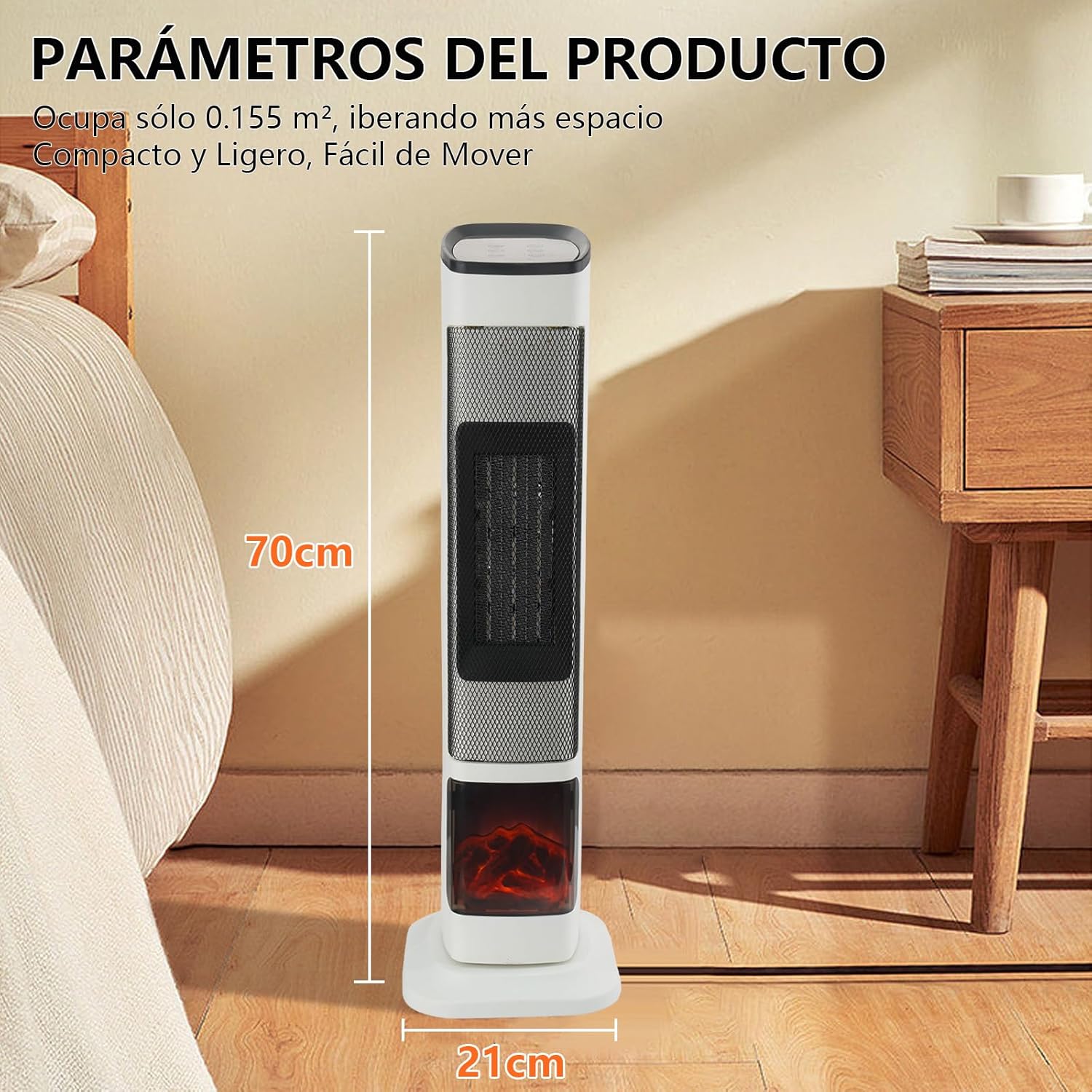 LOKOOY Calefactor Eléctrico de Torre Cerámico para Hogar, Calefacción y Refrigeración de Doble Uso Calentador Digital con Oscilación de 90° y Termostato Regulable 6 Modos, con Control Remoto, Blanco