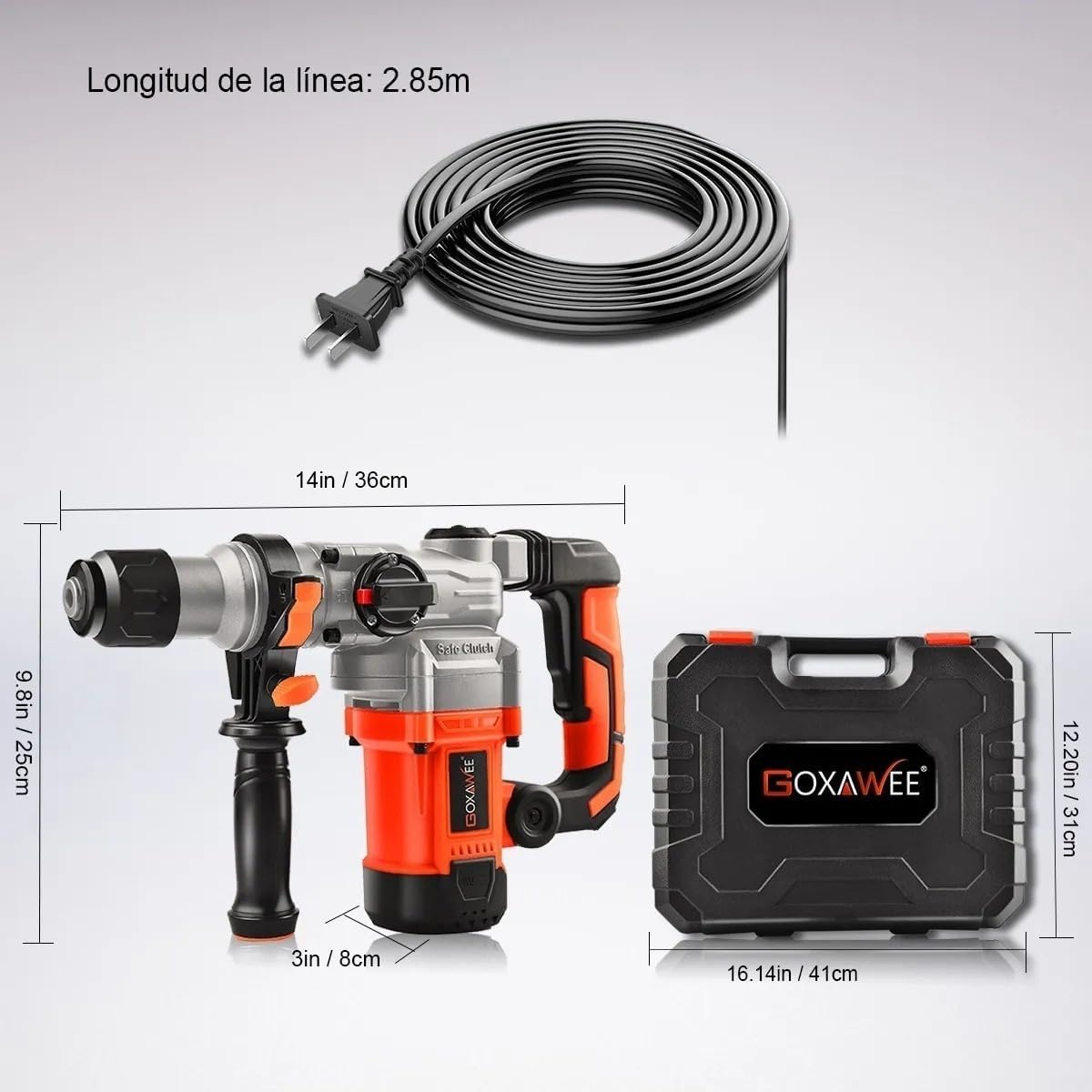GOXAWEE Kit De 1600W Rotomartillo Cincelador Perforador, 1050RPM, SDS-Plus Con Maletín De Transporte, Taladro de martillo giratorio para Martillar Hormigón, Cavidades de Paredes