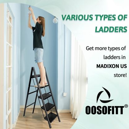 Escalera plegable de 5 peldaños de carga de 350 libras para el hogar/interior, escalera alta de cocina/clóset para adultos, escalera ligera compacta con pedal ancho antideslizante, color