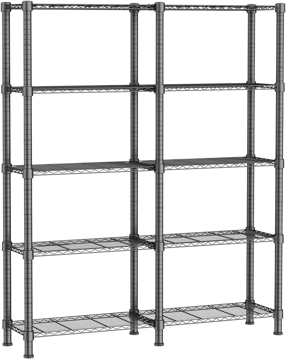 MXLENOBLE Estante de 5 repisas, Estantería de Almacenamiento Ajustable de estantes, Resistente en Ruedas de 4 Pulgadas, Estante Organizador de Metal, Cromado (IC085-B)