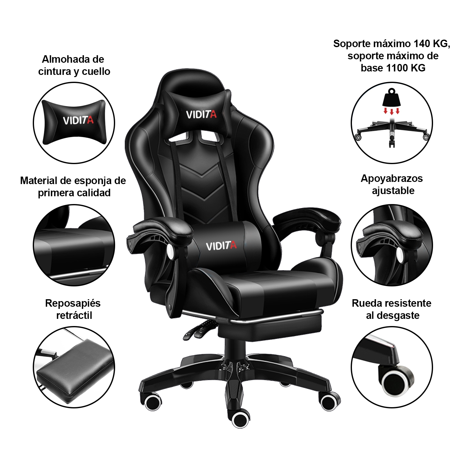 Set Silla Gamer Con Reposapiés y Escritorio Gamer X-RGB 120cm Negro