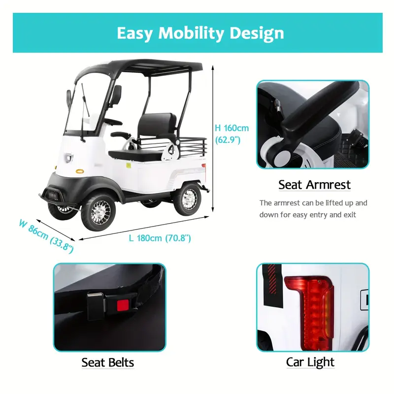 Scooter de movilidad de 4 ruedas para adultos, 50 millas de alcance, 18 mph, faro, cesta, cargador, llave remota, scooter de movilidad compacto y resistente para viajes, adultos, ancianos