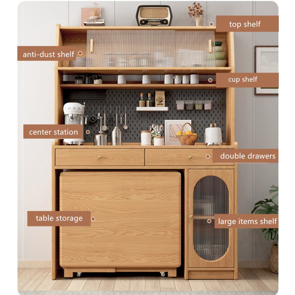 Gabinete de cocina con mesa de comedor de doble hoja abatible y 4 sillas plegables