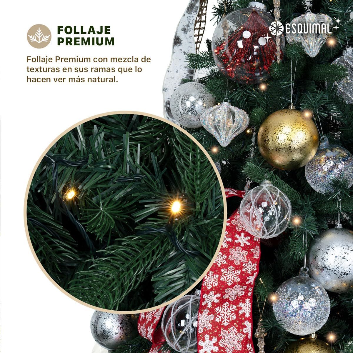 ESQUIMAL Árbol de Navidad Preiluminado con Luces LED 8 Modos de Iluminación (Verde Oscuro, 2.50 m)