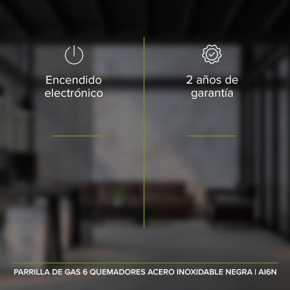 AVERA Parrilla de Gas 6 Quemadores 86cm, Acero Inoxidable Color Negro, Empotrable, Soportes de Hierro Fundido, Encendido Electronico, Estufa Empotrable, Compatible con Gas LP y Gas Natural, AI6N