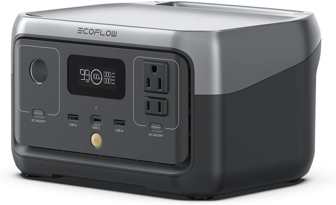 EF ECOFLOW Estación de Energía Portátil RIVER 2, Batería LiFePO4 de 256 Wh/Carga Rápida de 1 Hora, 2 Salidas de CA de hasta 600 W, Generador Solar para Campamento Al Aire Libre, Uso Casa