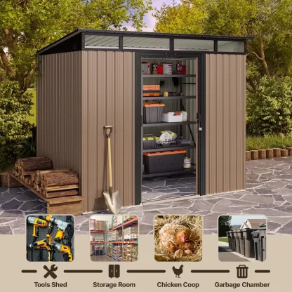 Gizoon - Cobertizo de almacenamiento para exteriores de metal de 6 x 4 pies, cobertizo de jardín con puertas correderas con cerradura, versátil cobertizo para bicicletas con ventanas de panel