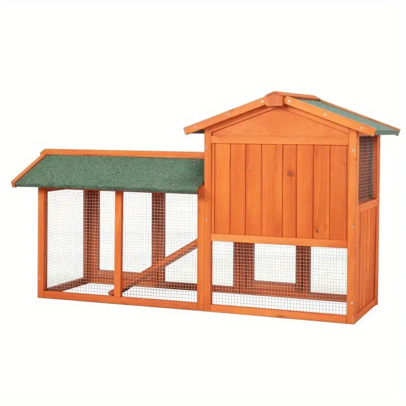 Jaula de madera para gallinas, 61 pulgadas, verde rústico, con malla de alambre, techo triangular de doble capa, jaula para mascotas para gallinas
