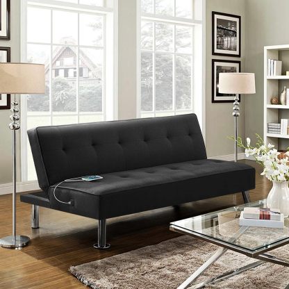 Yaheetech - Sofá Cama Convertible Moderno con 2 Puertos de Carga USB Integrados de Tela, Patas de Metal, 3 ángulos Ajustables para una Vida compacta, Departamento, recámara, habitación Extra Gris