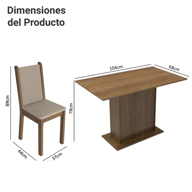 Juego de Comedor Madesa Talita Mesa com Tablero de Madera y 4 Sillas Marrón/Crema/Beige