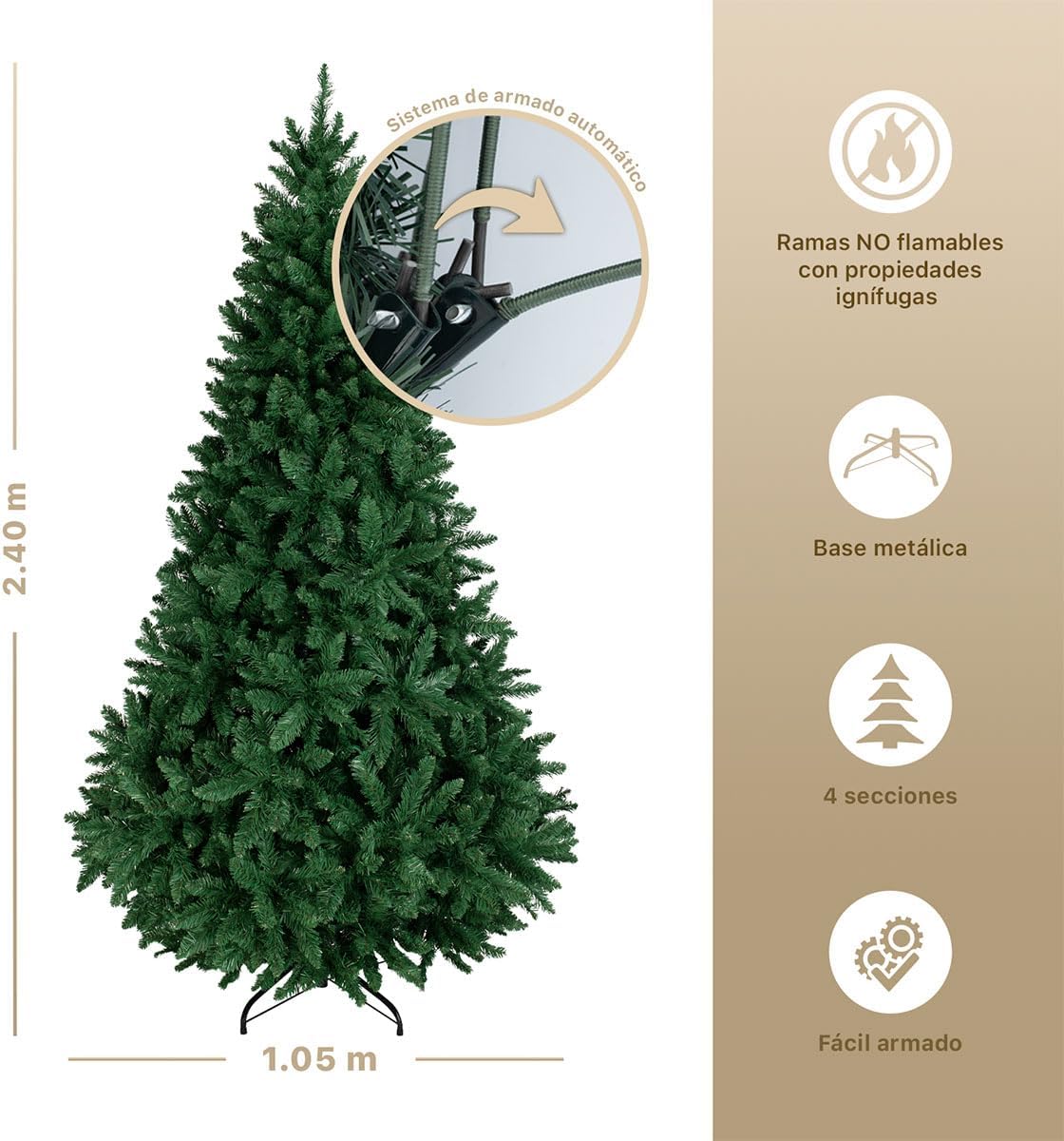 ESQUIMAL Árbol de Navidad Frondoso Pino Navideño Plegable, Cedro del Himalaya (Verde, 2.2 m)