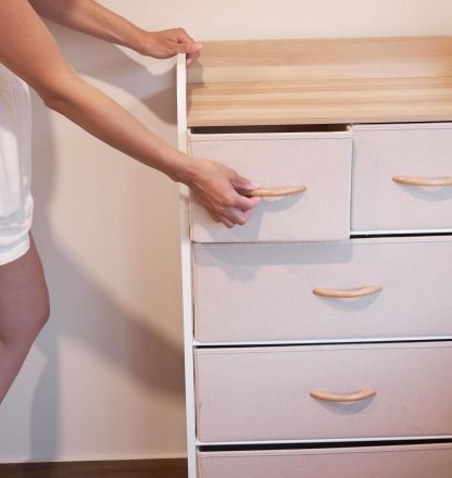MU:4LIFE Cómoda De 5 Cajones Almacenamiento para Hogar Y Oficina, Organizador Cajonera De Estructura Metal y Cajones De Tela Lino Poliéster y Tela No Tejida (Gris Claro)