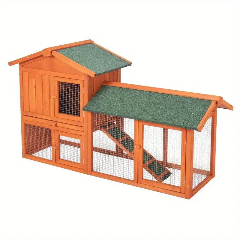Jaula de madera para gallinas, 61 pulgadas, verde rústico, con malla de alambre, techo triangular de doble capa, jaula para mascotas para gallinas