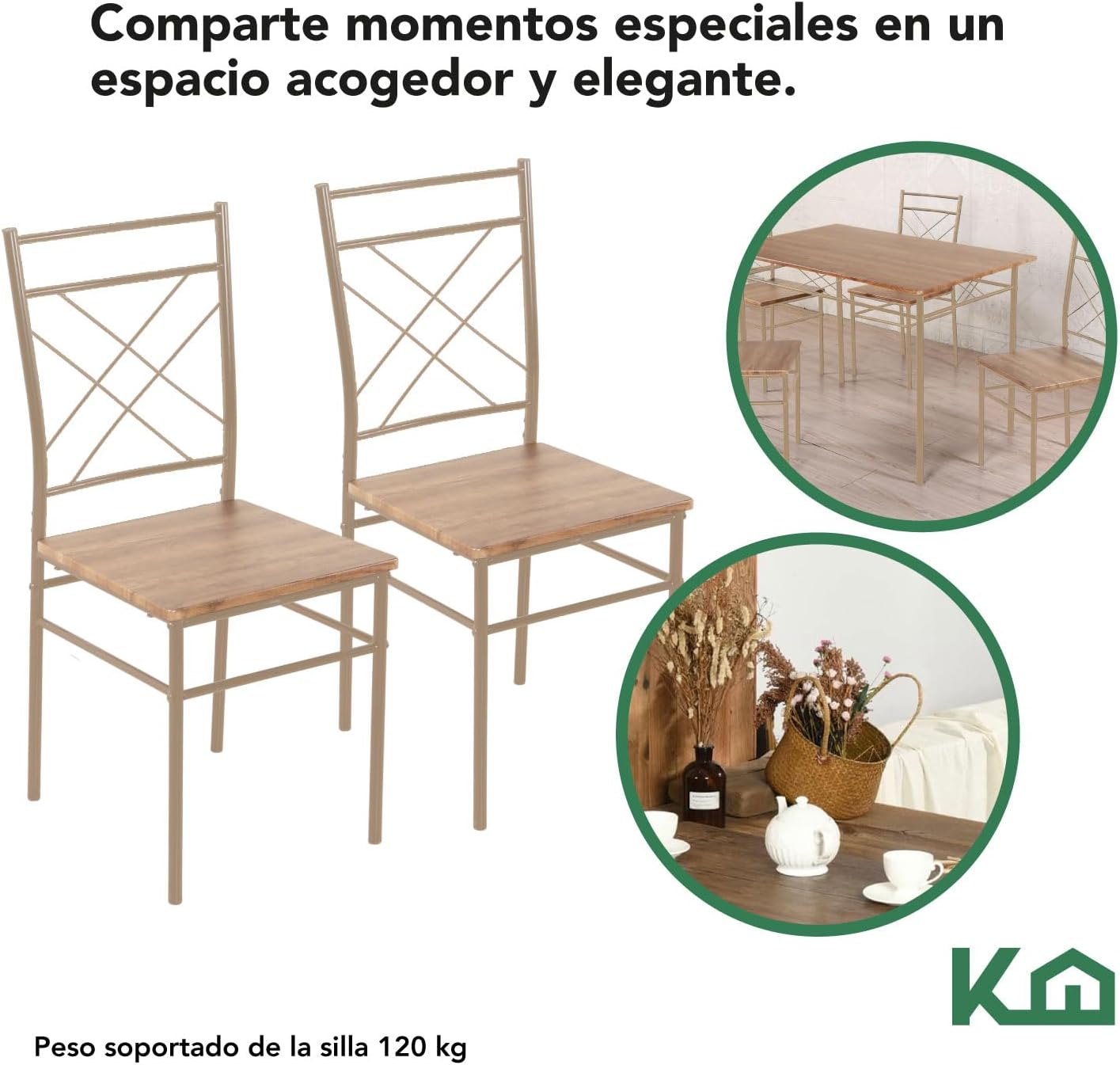 Kingshouse | Mesa de Comedor con 4 Sillas – Mesa de Madera MDF para 4 Personas – Estructura metálica – Moderna Minimalista – Juego de Mesa + 4 Sillas – Muebles para Cocina Restaurante y Cafeterías
