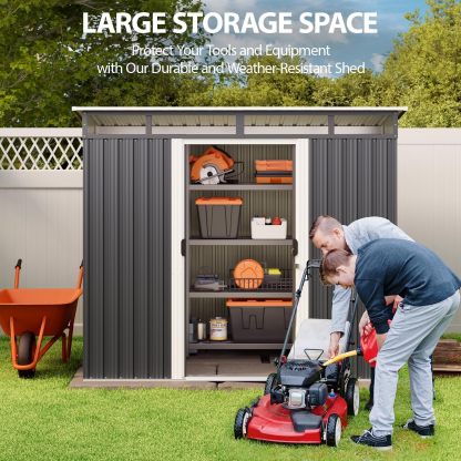 Gizoon - Cobertizo de almacenamiento para exteriores de metal de 6 x 4 pies, cobertizo de jardín con puertas correderas con cerradura, versátil cobertizo para bicicletas con ventanas de panel