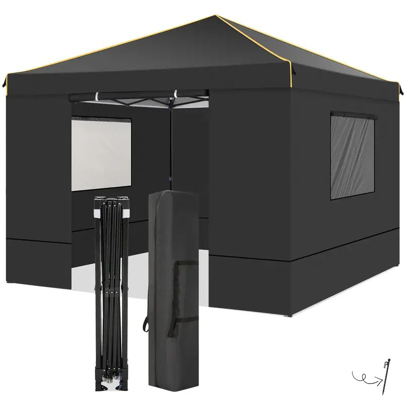 Gazebo con toldo emergente de tela Oxford impermeable portátil de 10x10 con ventanas de malla - Fácil de instalar, 4 estacas y cuerda - Adecuado para 8 personas, normalmente impermeable, soportes de aleación, cierre de cremallera