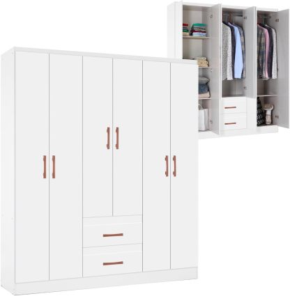 Kingshouse | Ropero De 6 Puertas con 2 Cajones – Color Café – Barra para Colgar – Estructura MDP – Mueble Organizador De Ropa – Armario para Casa, Recámara y Hogar