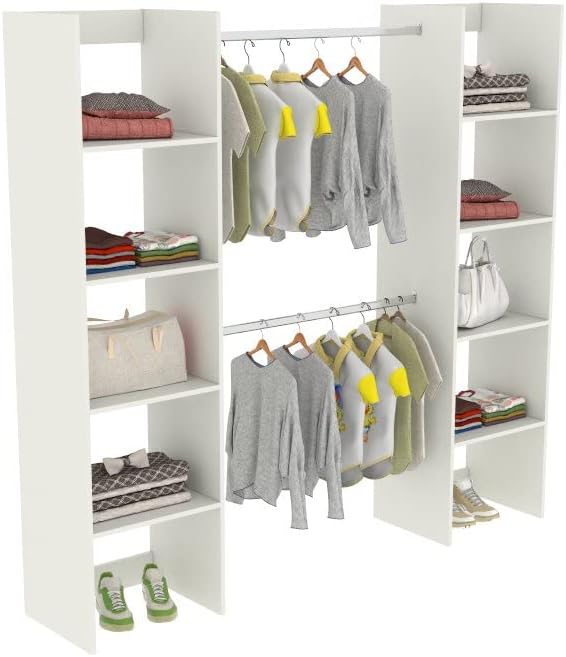AFA Closet De Madera Multifuncional 150 hasta 200 cm Ajustable (Blanco)