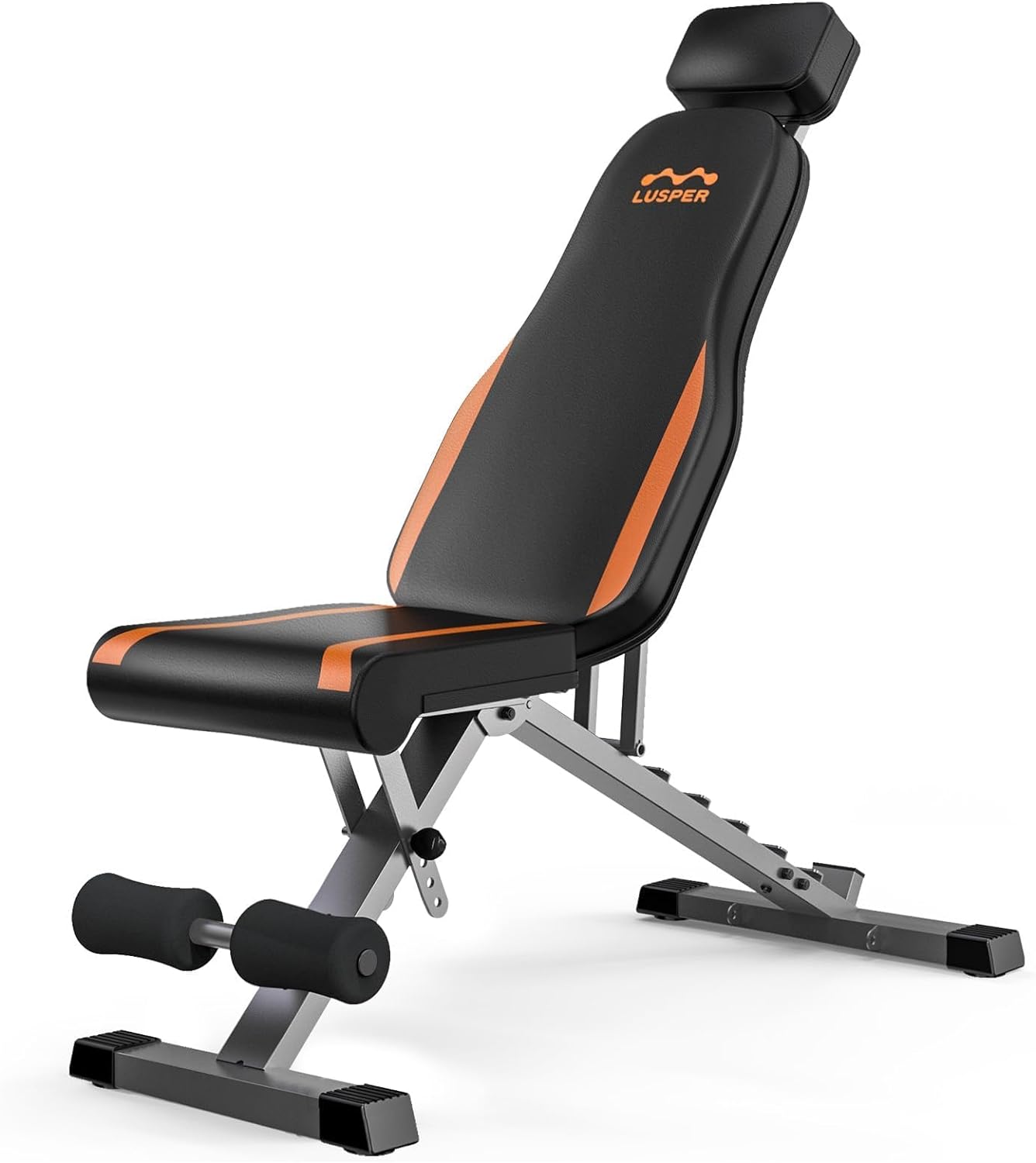 Lusper - Banco de pesas ajustable plegable, banco de entrenamiento estable de 660/800 libras, diseño de protección extendido para cabeza y cuello, 3 segundos de plegado rápido, multiusos para
