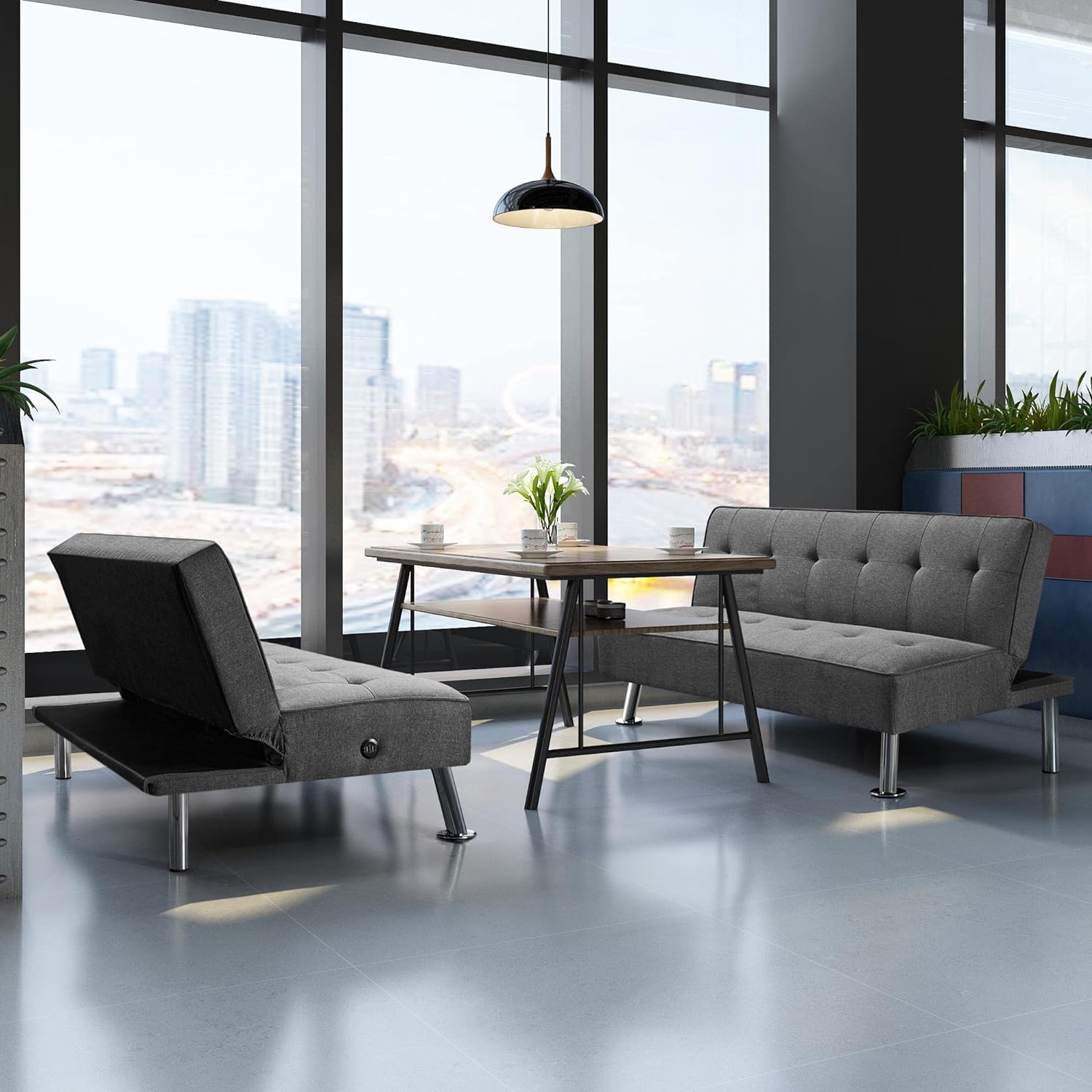 Yaheetech - Sofá Cama Convertible Moderno con 2 Puertos de Carga USB Integrados de Tela, Patas de Metal, 3 ángulos Ajustables para una Vida compacta, Departamento, recámara, habitación Extra Gris
