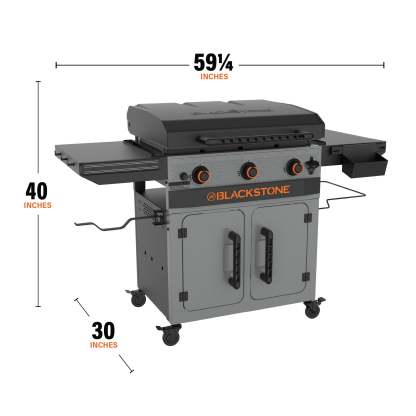 Plancha Omnivore Blackstone Bronco de 3 quemadores XL de 28" con gabinete y estantes laterales dobles