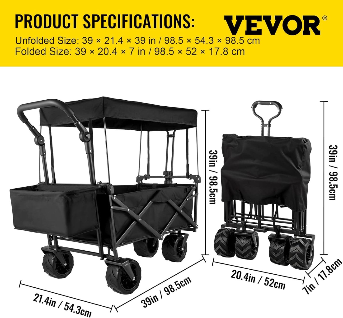 Happbuy - Carrito de jardín Plegable Extragrande con toldo extraíble