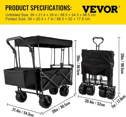 Happbuy - Carrito de jardín Plegable Extragrande con toldo extraíble