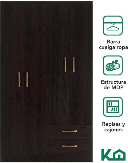 Kingshouse | Ropero De 6 Puertas con 2 Cajones – Color Café – Barra para Colgar – Estructura MDP – Mueble Organizador De Ropa – Armario para Casa, Recámara y Hogar