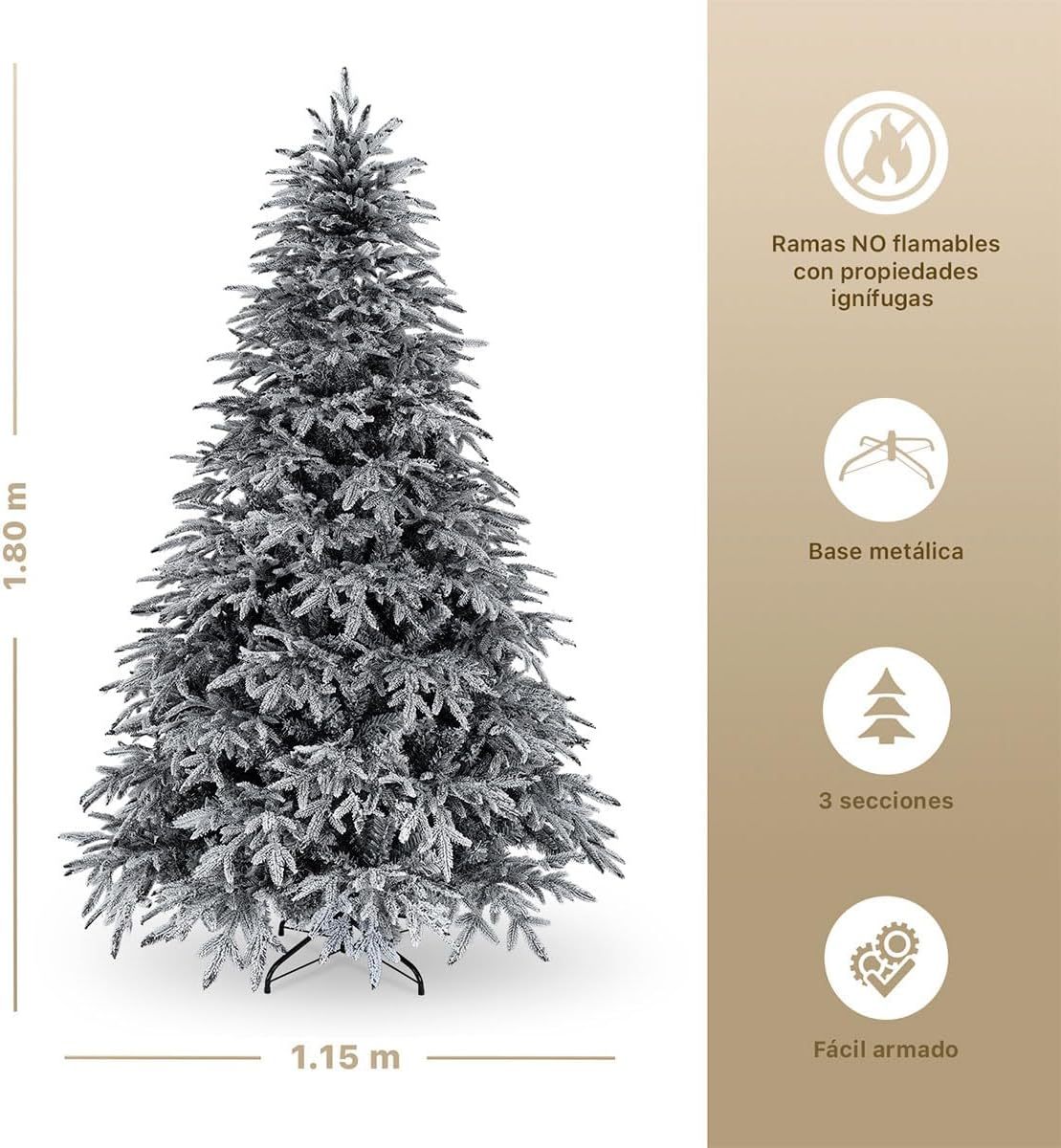 ESQUIMAL Árbol de Navidad Escarchado Ramas PVC y PE, Cedro del Himalaya Frondoso (Verde Nevado, 1.8 m)