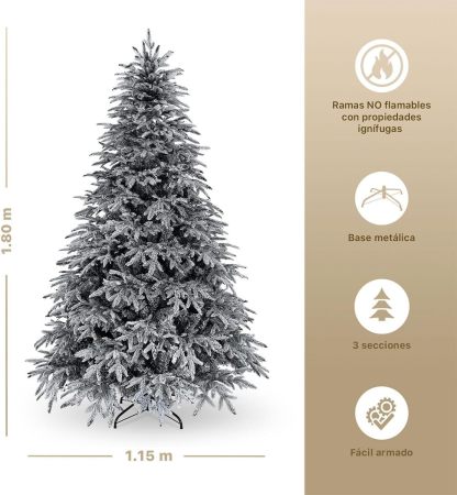 ESQUIMAL Árbol de Navidad Escarchado Ramas PVC y PE, Cedro del Himalaya Frondoso (Verde Nevado, 1.8 m)