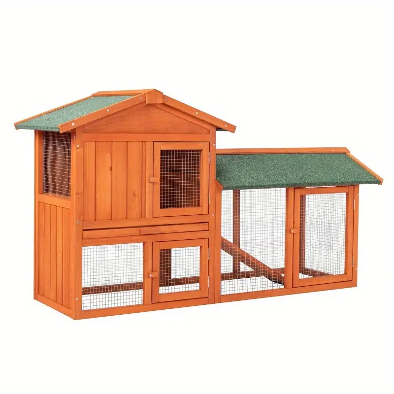 Jaula de madera para gallinas, 61 pulgadas, verde rústico, con malla de alambre, techo triangular de doble capa, jaula para mascotas para gallinas