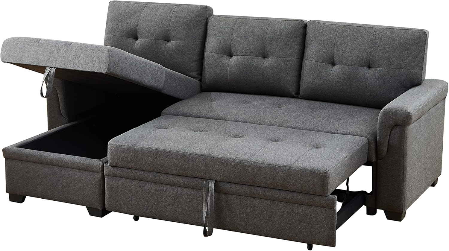 Lilola Home Lucca - Sofá seccional Reversible de Lino Gris Claro con diván de Almacenamiento